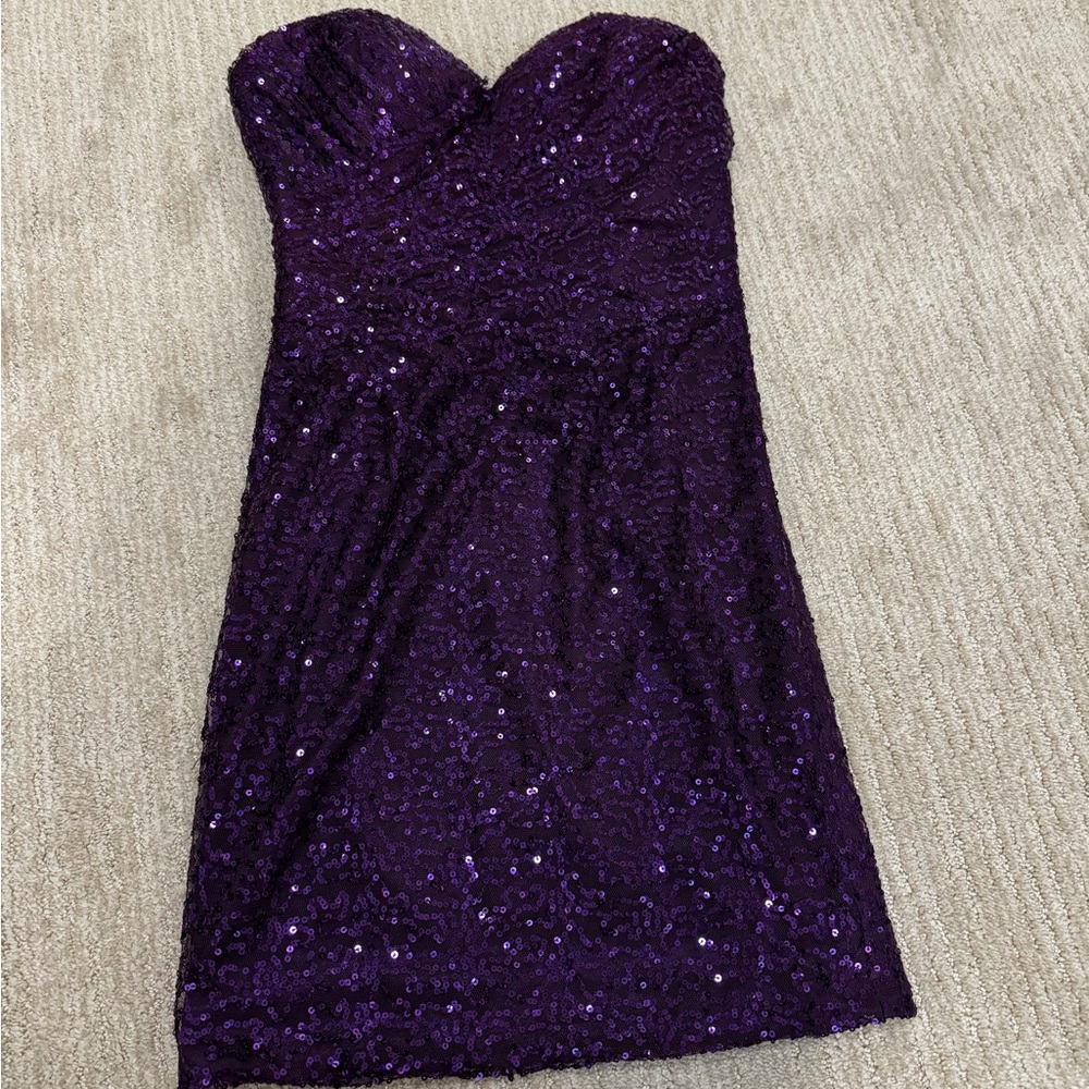 La Femme Purple Strapless Bodycon Dress